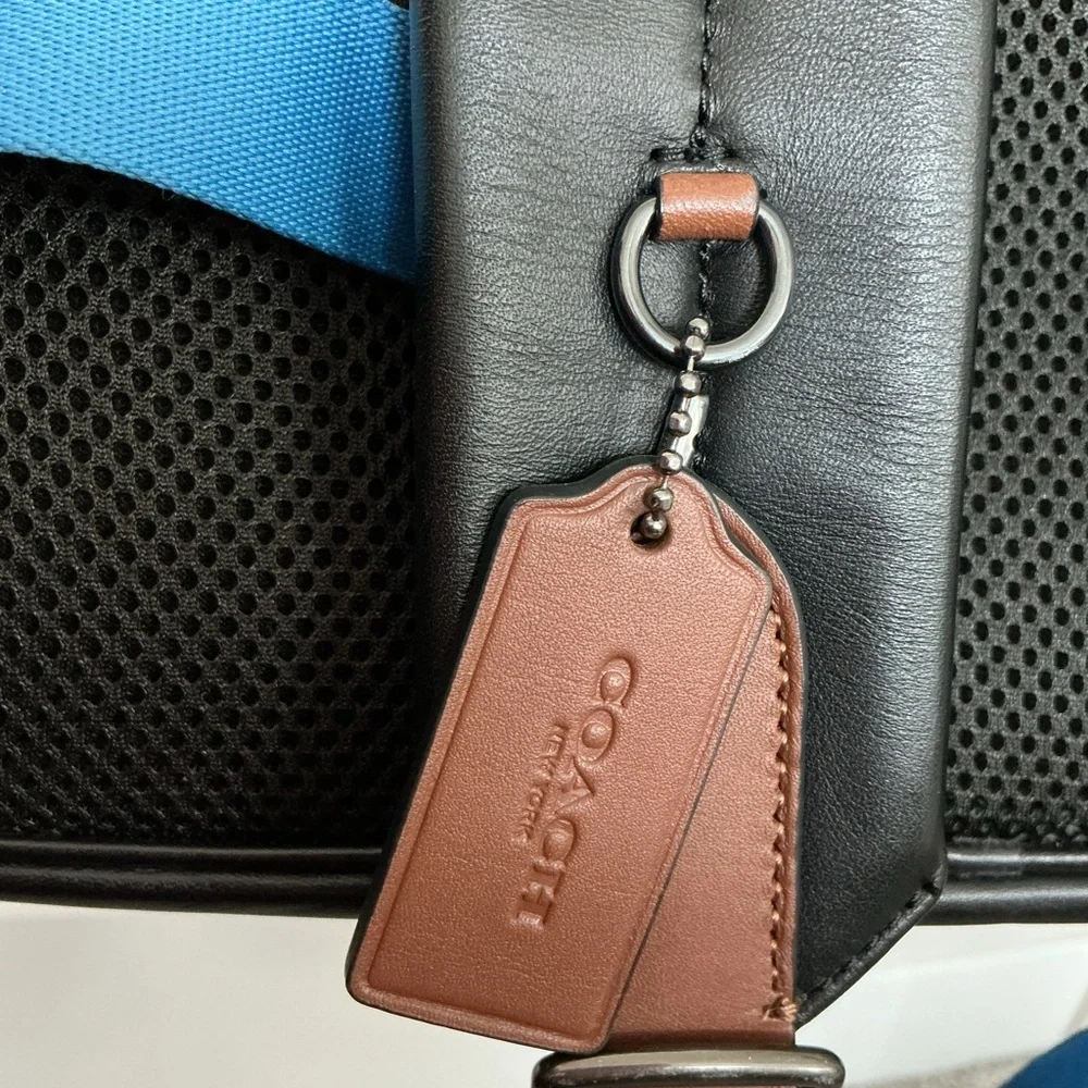 Coach Backpack in Black with Blue Accents
